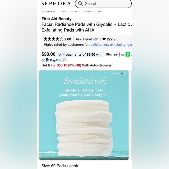 First Aid Beauty Radiance Pads Glycolic & Lactic Acids 60ct 2oz Cleanser $50MSRP - Picture 4 of 11